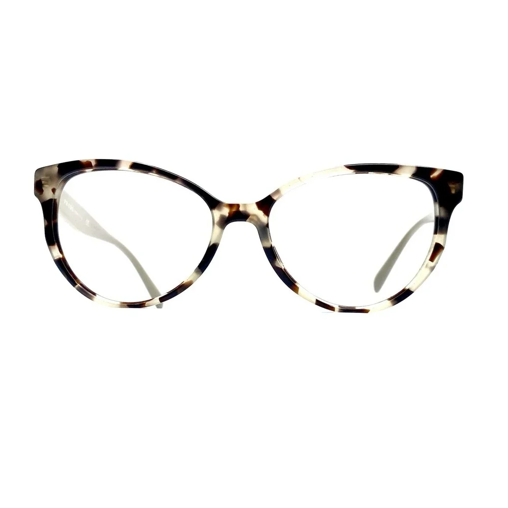 Prada Brown Beige Tan Gold Tortoise Cat Eye Oval Glasses Italy VPR 01U 54 17 140